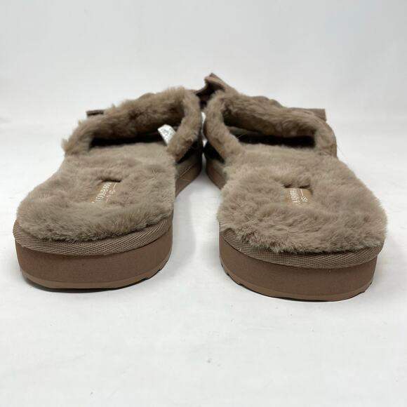 Koolaburra By UGG  Ishani Suede Bow Faux Fur Slippers Slides Amphora Taupe 10 - Picture 6 of 14